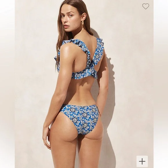 J.Crew ruffle strap bikini and cobalt floral new with tags - Picture 3 of 7